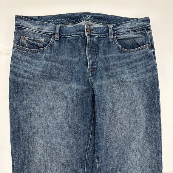 Loft Boyfriend Button Fly Women's size 14 Dark Wash Blue Denim jeans - Picture 2 of 5